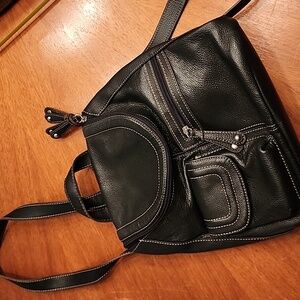 Tiganello black leather backpack! Like new! Long straps!